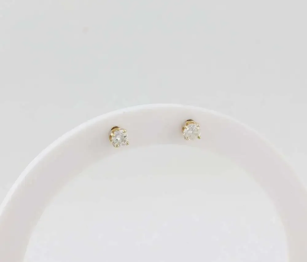 14k Yellow Gold Natural .40 Total Carat Diamond Earrings Studs 3/16